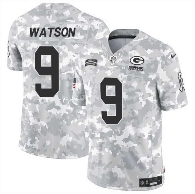 Mens Green Bay Packers #9 Christian Watson 2024 F.U.S.E Arctic Camo Salute To Service Limited Stitched Football Jersey Dzhi